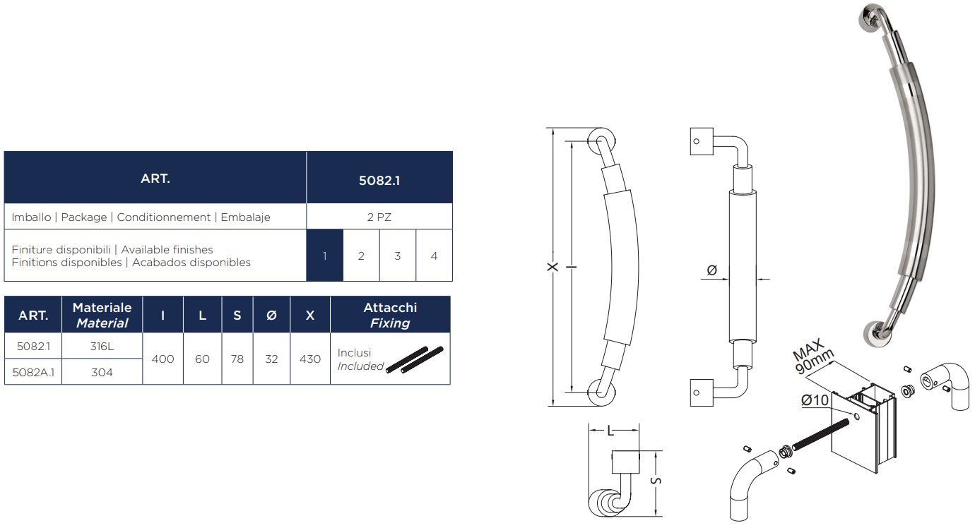 Ручка из нержавеющей стали MASTER ITALY INOX ARCH-00055917 - Вид №2