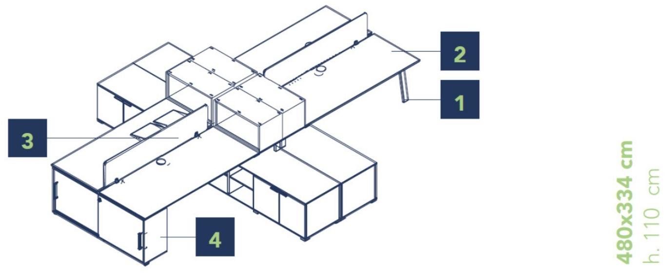 Bralco Многофункциональное рабочее место из закаленного стекла с перегородками и встроенной полкой Take off sun-id-1485108 - Вид №3