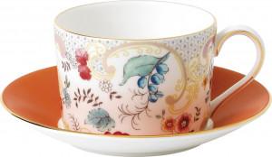 10671663 Wedgwood Чашка чайная с блюдцем Wedgwood Вандерласт Цветы 150мл Фарфор костяной