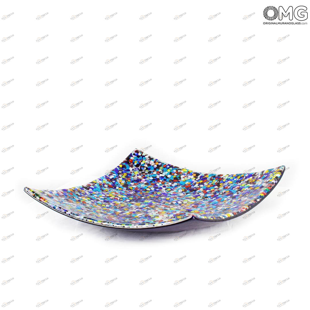 343 ORIGINALMURANOGLASS Квадратное блюдце с синей мозаикой Redentore - муранское стекло OMG 10 см 