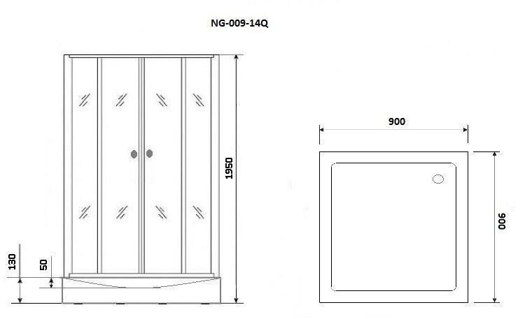 Душ. уголок NG- 009-14Q BLACK (900х900х1950) низкий поддон(13см) стекло МОЗАИКА, 2 места Niagara ECO 0091452QB - Вид №2