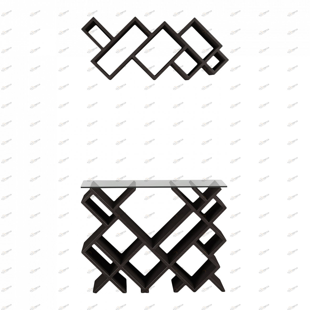 Консоль деревянная венге со стеклянной столешницей и подвесной полкой "Геометрия" Odingeniy ODINGENIY ГЕОМЕТРИЯ 178381 Венге 