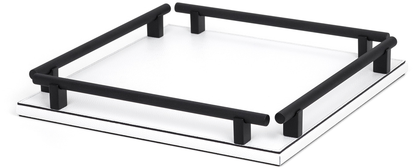 Квадратный поднос Robert - 41X41 см / металлическая отделка_вороненая латунь / плетеная кожа_верблюжья