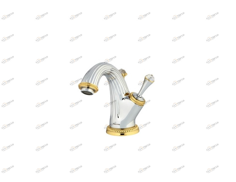 033203.000.52 Смеситель-джойстик-монолевер для раковины с кристаллами сваровски Хром и золото 24К Mestre Artica