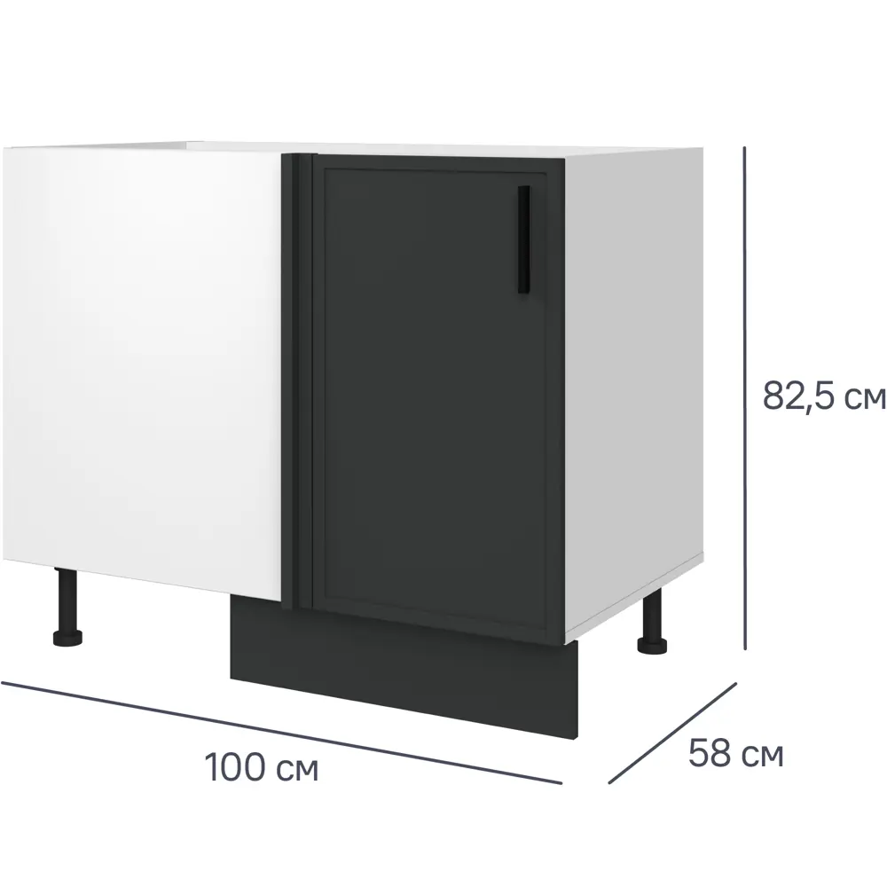 Кухонный шкаф напольный угловой Неро 100x82.5x58 см МДФ цвет графит DELINIA STLM-2046604