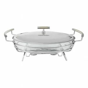 Блюдо стальное овальное с подогревом 44х26х20 см серебряное "Перле" REGENT ПЕРЛЕ 00-3946394 Серебро