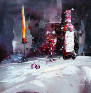 Картина на холсте 100х100 см "Вино и свечи" EVENHOME КАРТИНЫ МАСЛОМ 129875 Желтый;красный;разноцветный