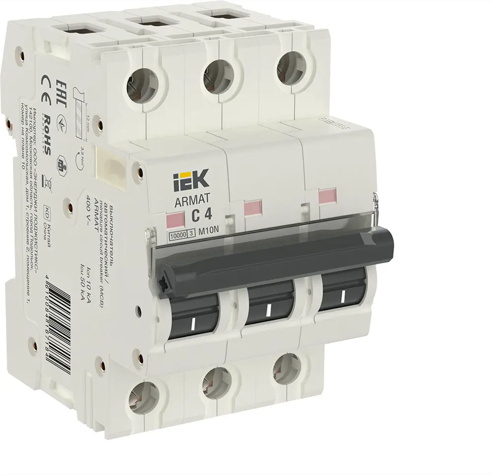 91093903 Автоматический выключатель Iek M10N 3P C4 А 10 кА AR-M10N-3-C004 STLM-1119298