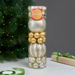 Набор елочных шаров KREAFORTA золотистые с блестками 38 шт (диаметр 4-12 см) 89420562