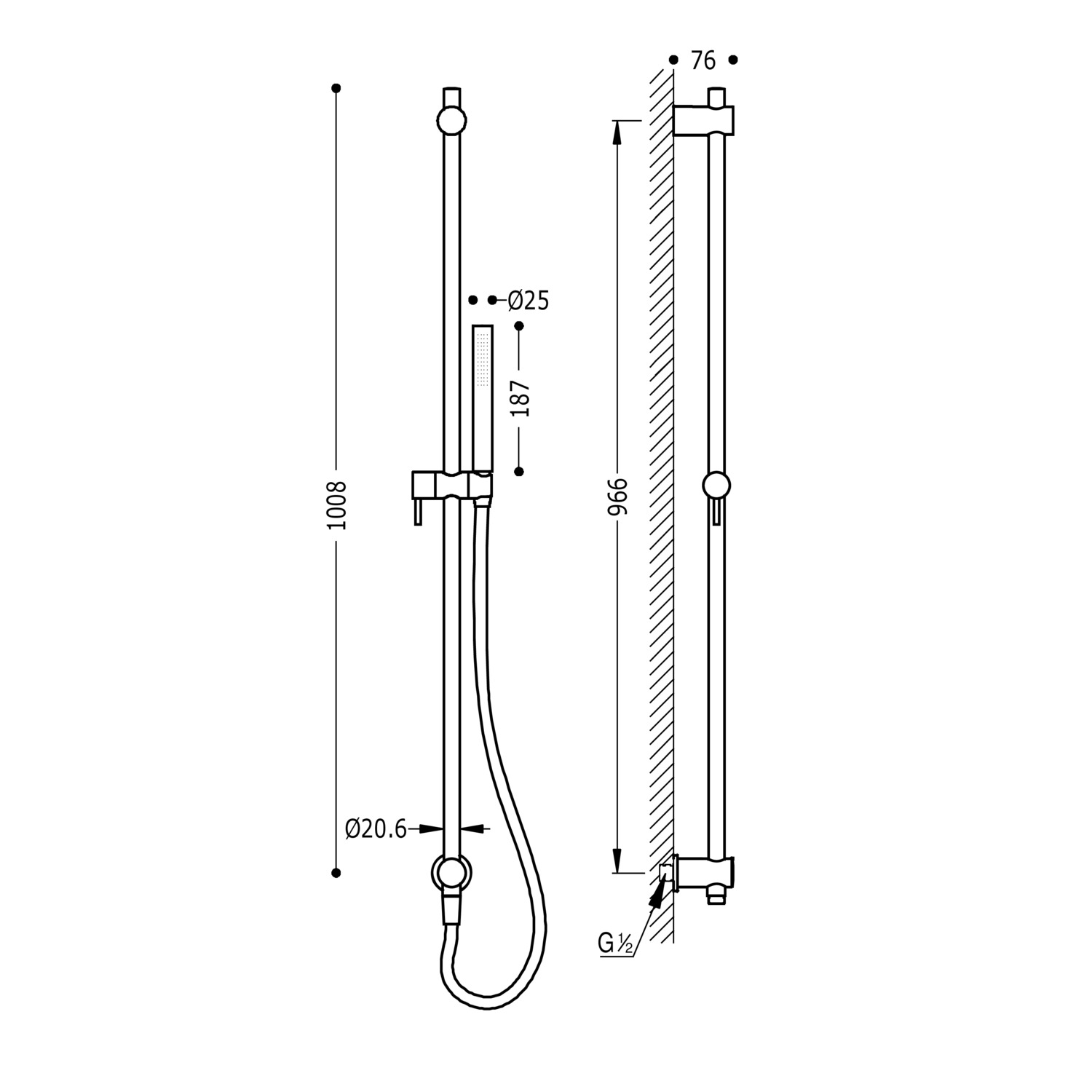 Комплект душевой планки с настенным водоснабжением-06193104 TRES Showers - Вид №1