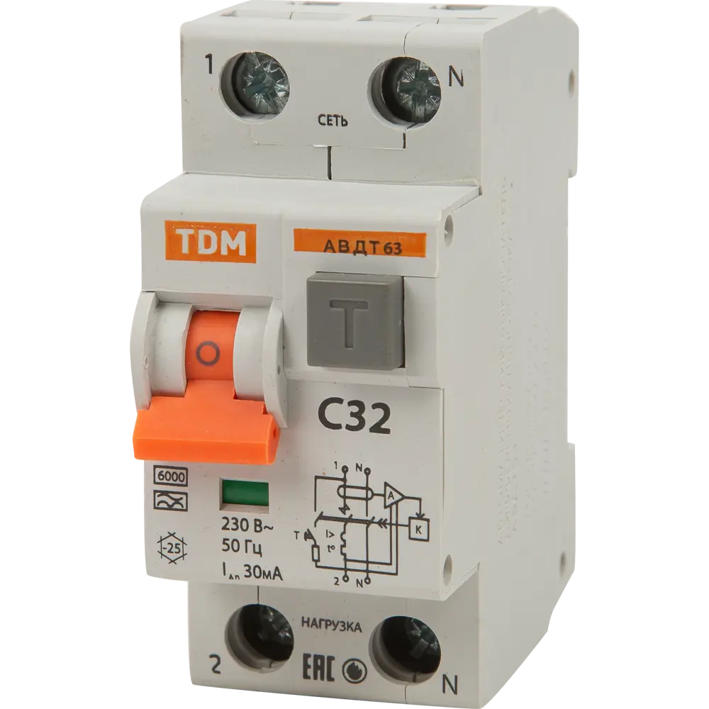 Дифференциальный автомат TDM Electric АВДТ63 для защиты сети и человека 84399422 STLM-1117795