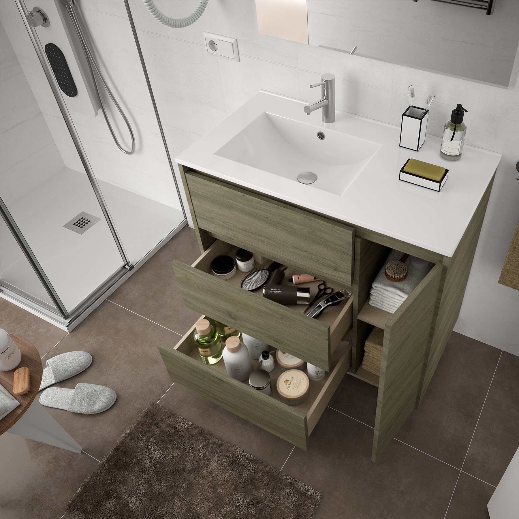 85122 SALGAR Мебель для умывальника ARENYS 855 ETERNITY OAK + Раковина Робл Вечность - Вид №1