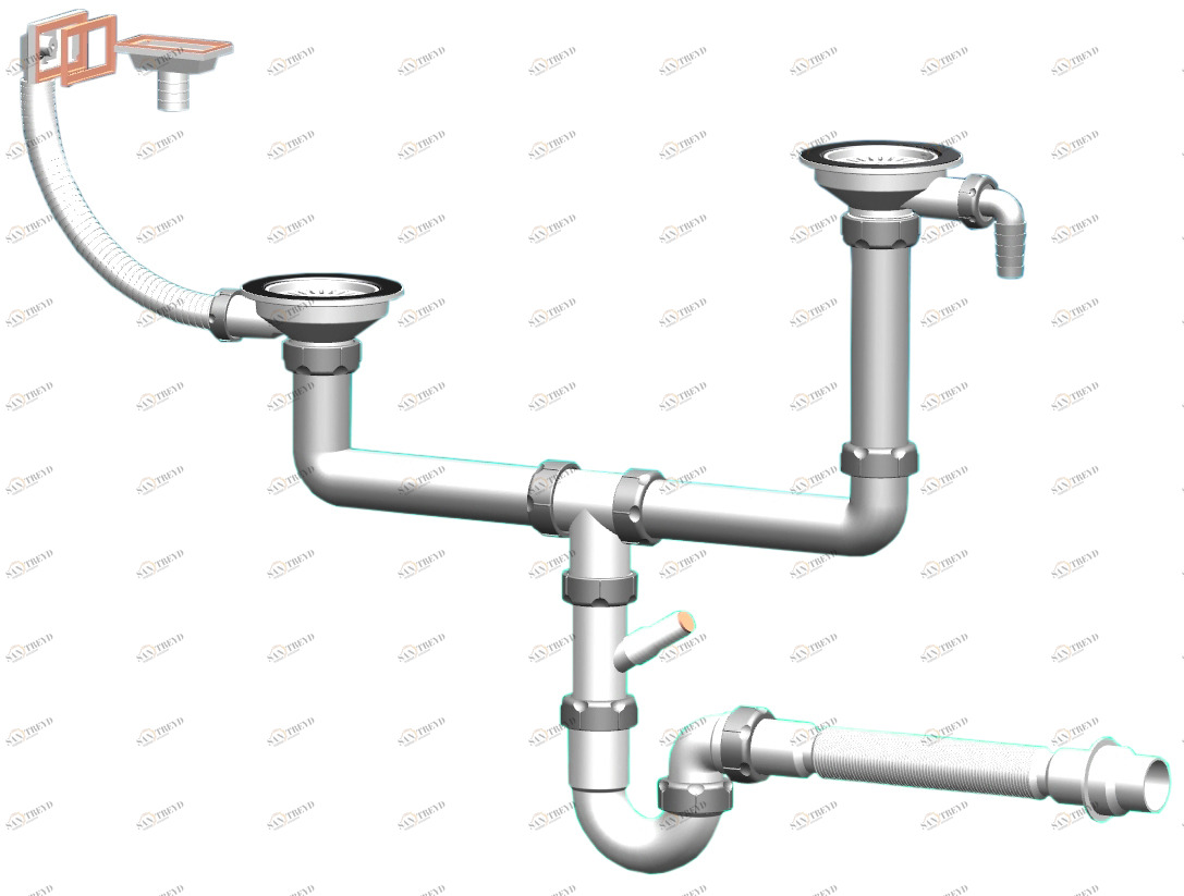 Выпуск для разноуровневых полуторачашевых и двухчашевых нержавеющих моек Santreyd sun-id-680411