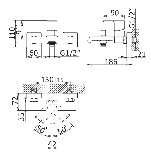 Смеситель для ванны и душа однорычажный CEZARES PORTA-VM-BIO - Вид №1