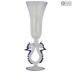 3782 ORIGINALMURANOGLASS Венецианский бокал-флюте с синей отделкой - муранское стекло OMG  см