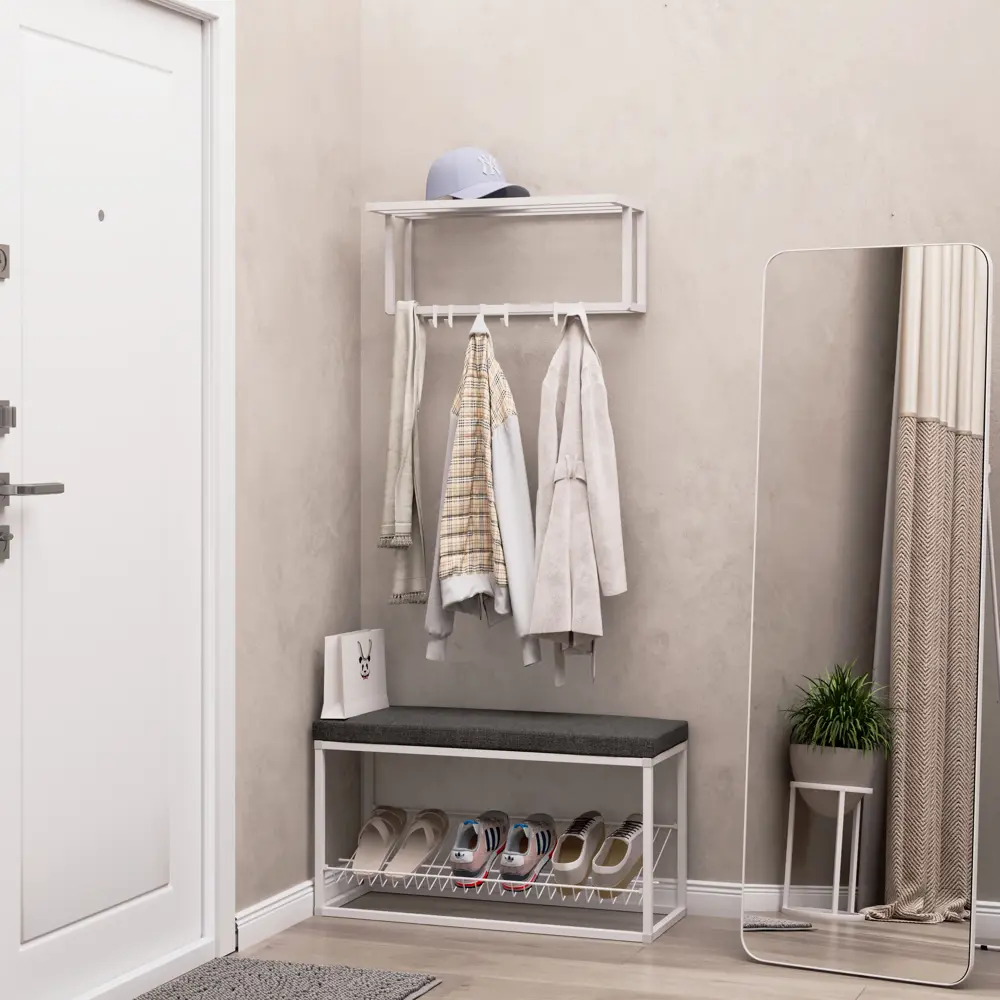 Santreyd Настенная полка с крючками для ванной и прихожей 89373395 Белый муар STLM-1089336 - Вид №3