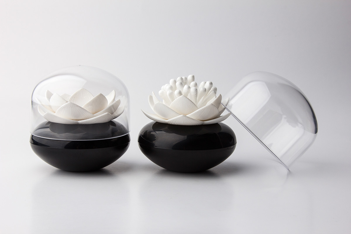 QL10157-BK-WH Контейнер для хранения ватных палочек lotus черный-белый Qualy  - Вид №1