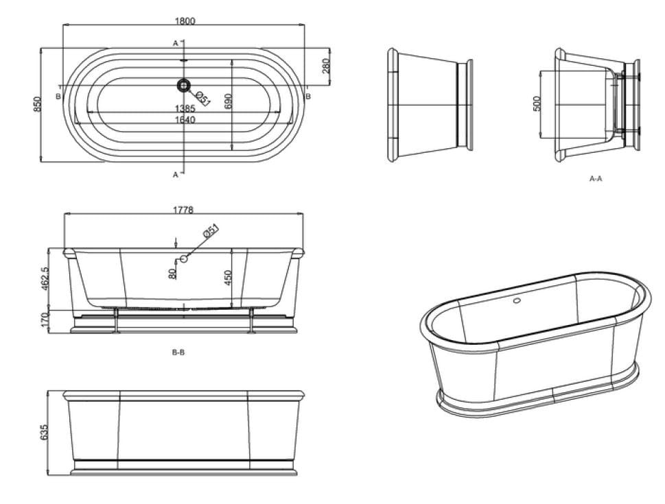 Акриловая овальная ванна Burlington LONDON ARCH-00096401 - Вид №5