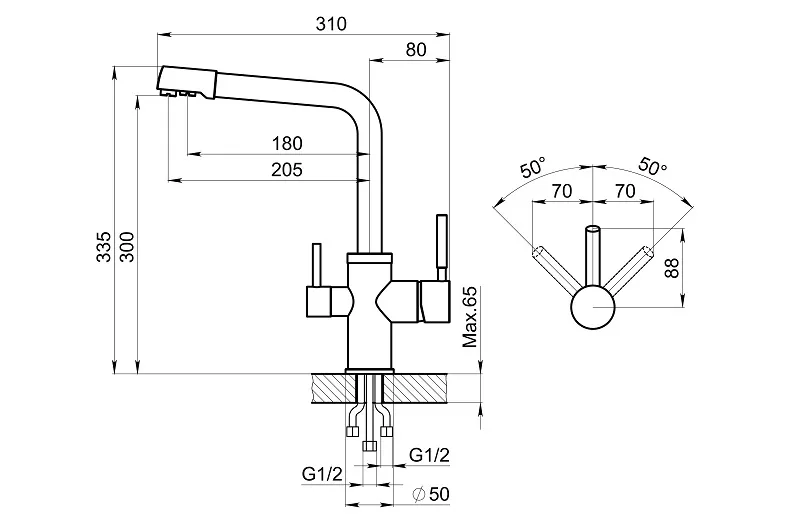 3015, XРОМ/ПЕСОК, СМЕСИТЕЛЬ КУХОННЫЙ GRANULA 3015-ST172 - Вид №2
