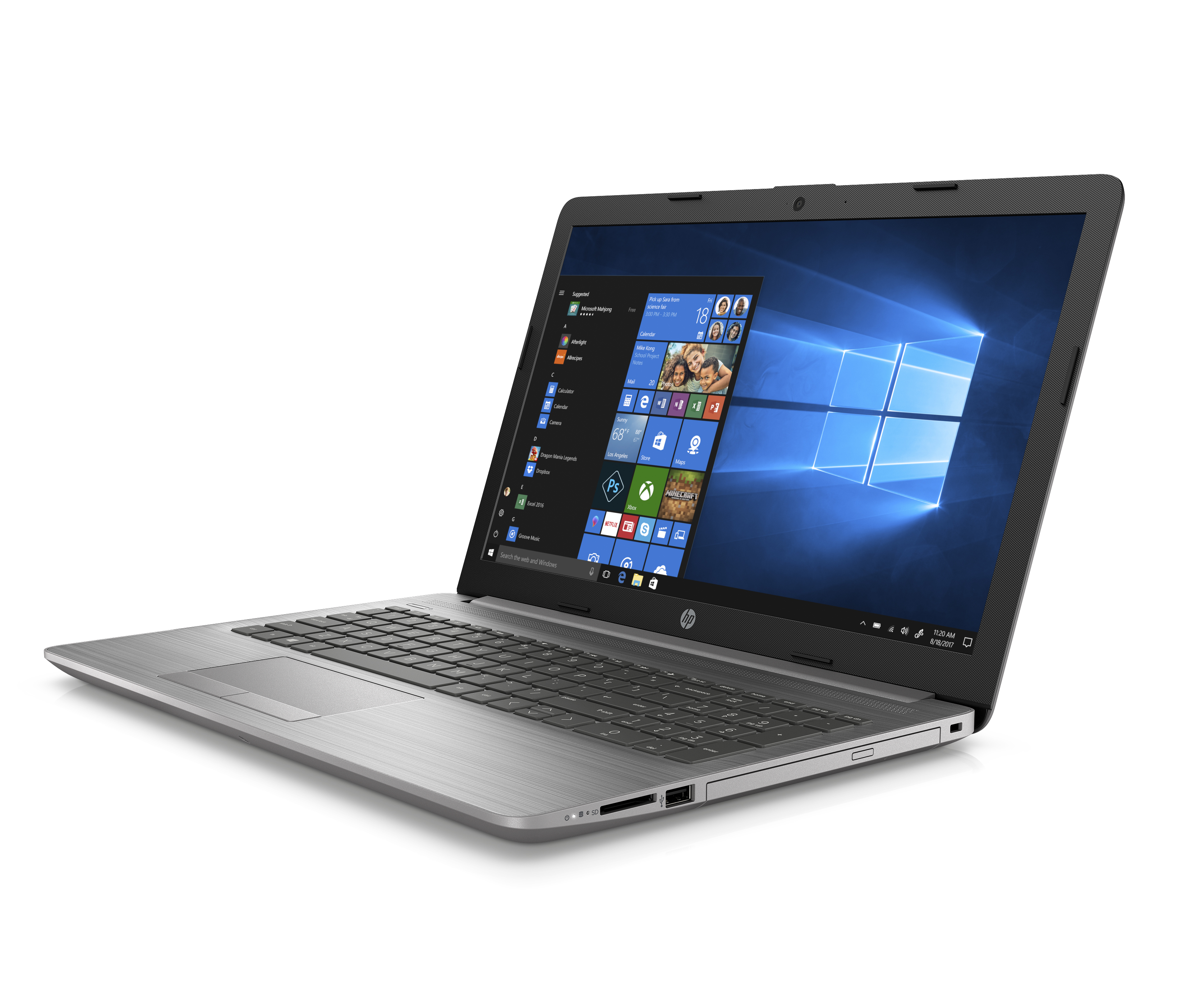 6BP29EA#ACB 250 g7 15.6"(1366x768)/intel core i3 7020u(2.3ghz)/4096mb/500gb/dvdrw/int:intel hd graphics 620/41whr/war 1y/1.78kg/silver/w10pro HP Santreyd  - Вид №2