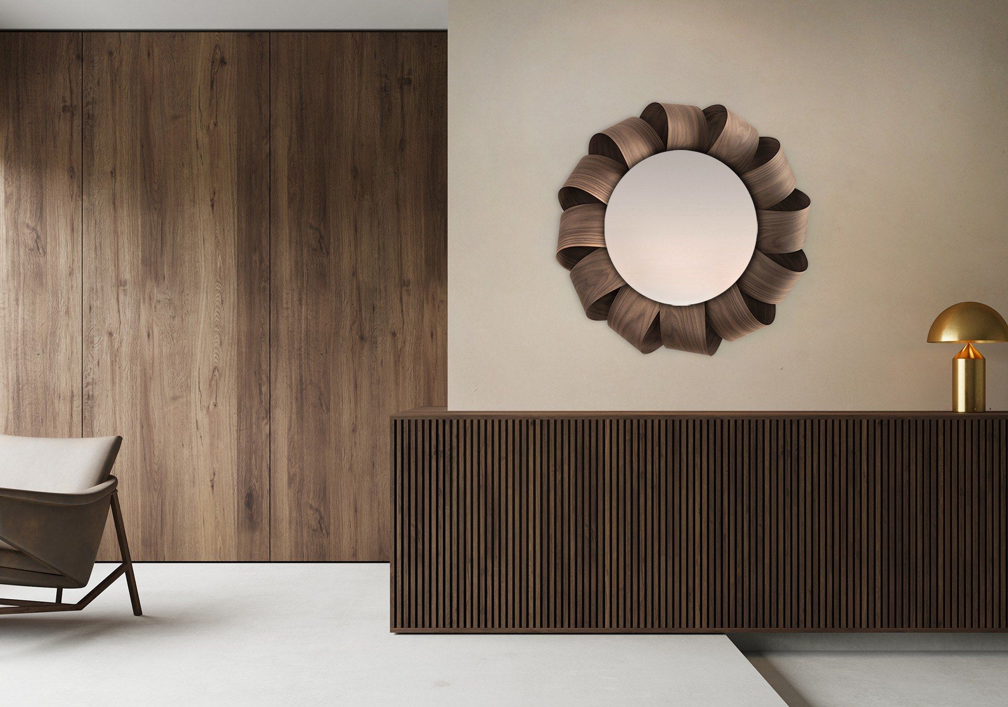 Настенное круглое зеркало из орехового дерева NOMON BRISA ARCH-00053757 - Вид №8