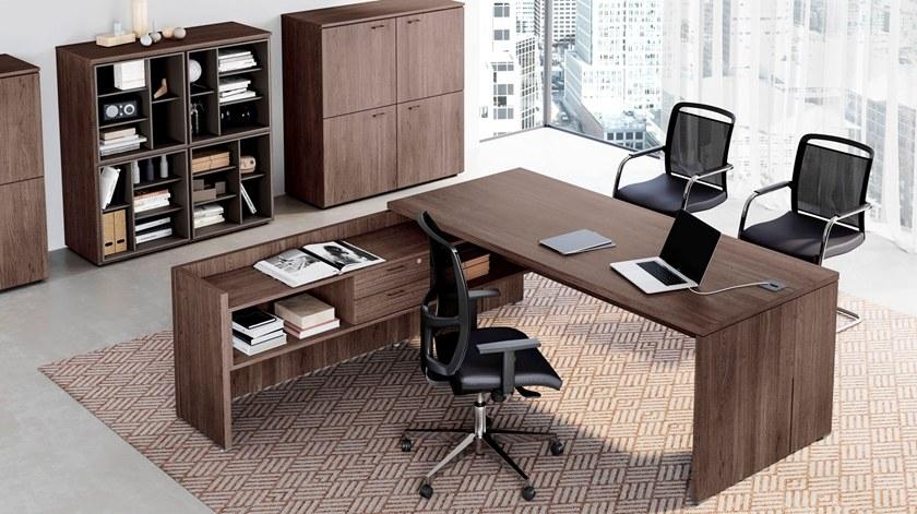 Las Mobili Офисный угловой стол в современном стиле со встроенной полкой Delta evo sun-id-1403928 - Вид №6