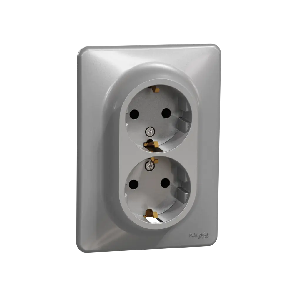 Двойная розетка встраиваемая Systeme Electric Sedna Design с заземлением, цвет алюминий STLM-2073081 - Вид №1