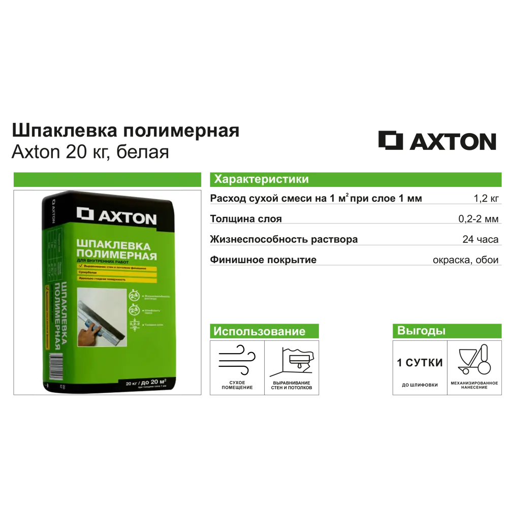 Полимерная шпаклевка Axton для идеального выравнивания стен 20 кг 82486029 STLM-1529831 - Вид №2