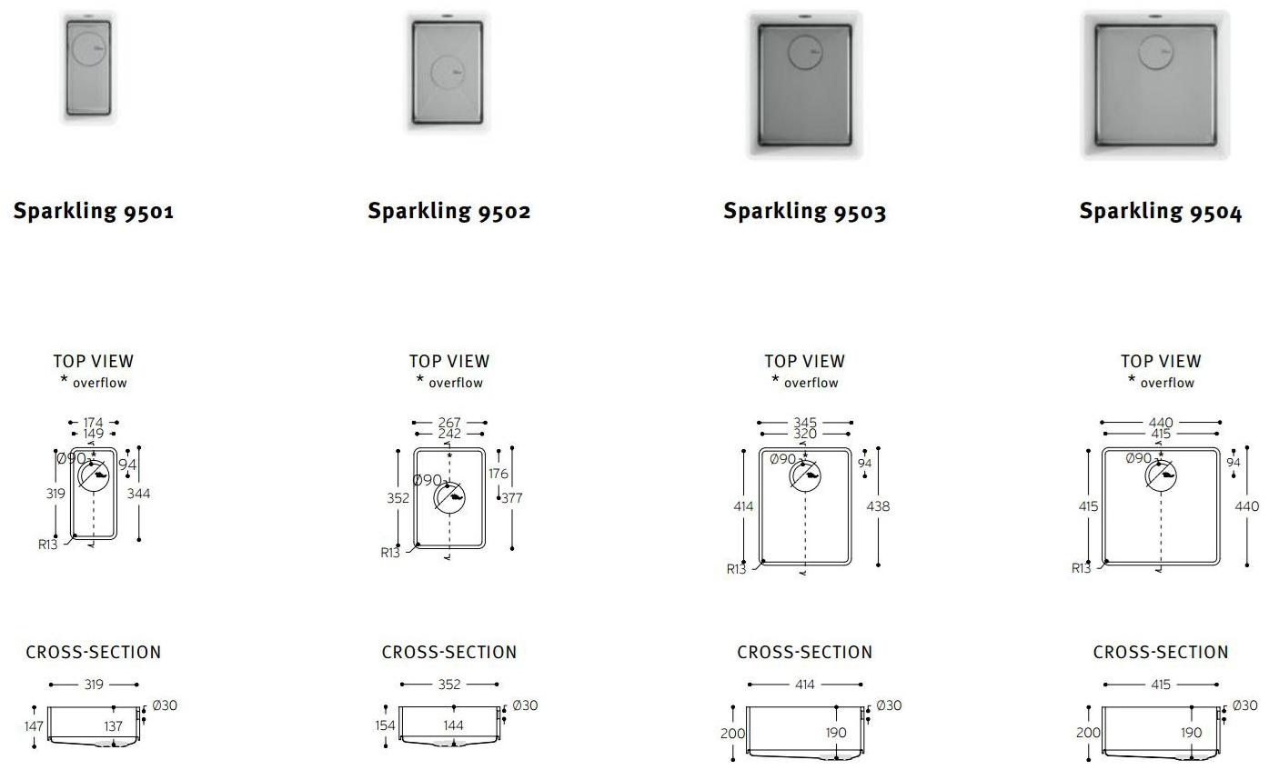 9501,9502,9503,9504 Мойка кухонная овальная Corian® Design  - Вид №3