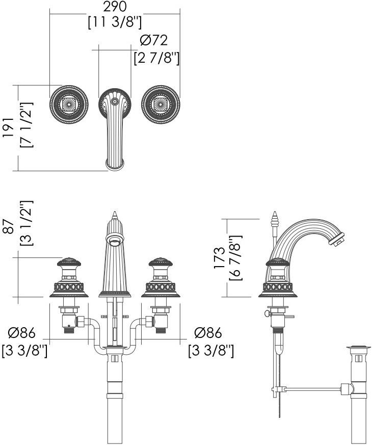 Devon&Devon Смеситель для раковины на 3 отверстия Swan Exc-sw101 - Вид №1