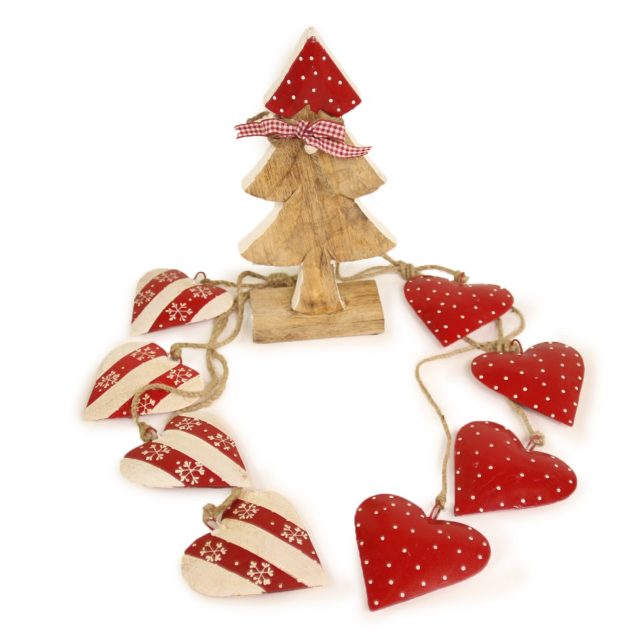 Гирлянда новогодняя подвесная "Сердца в красную полоску со снежинками" Christmas hearts, 60 см ENJOYME  253059 Белый;красный;разноцветный  - Вид №2