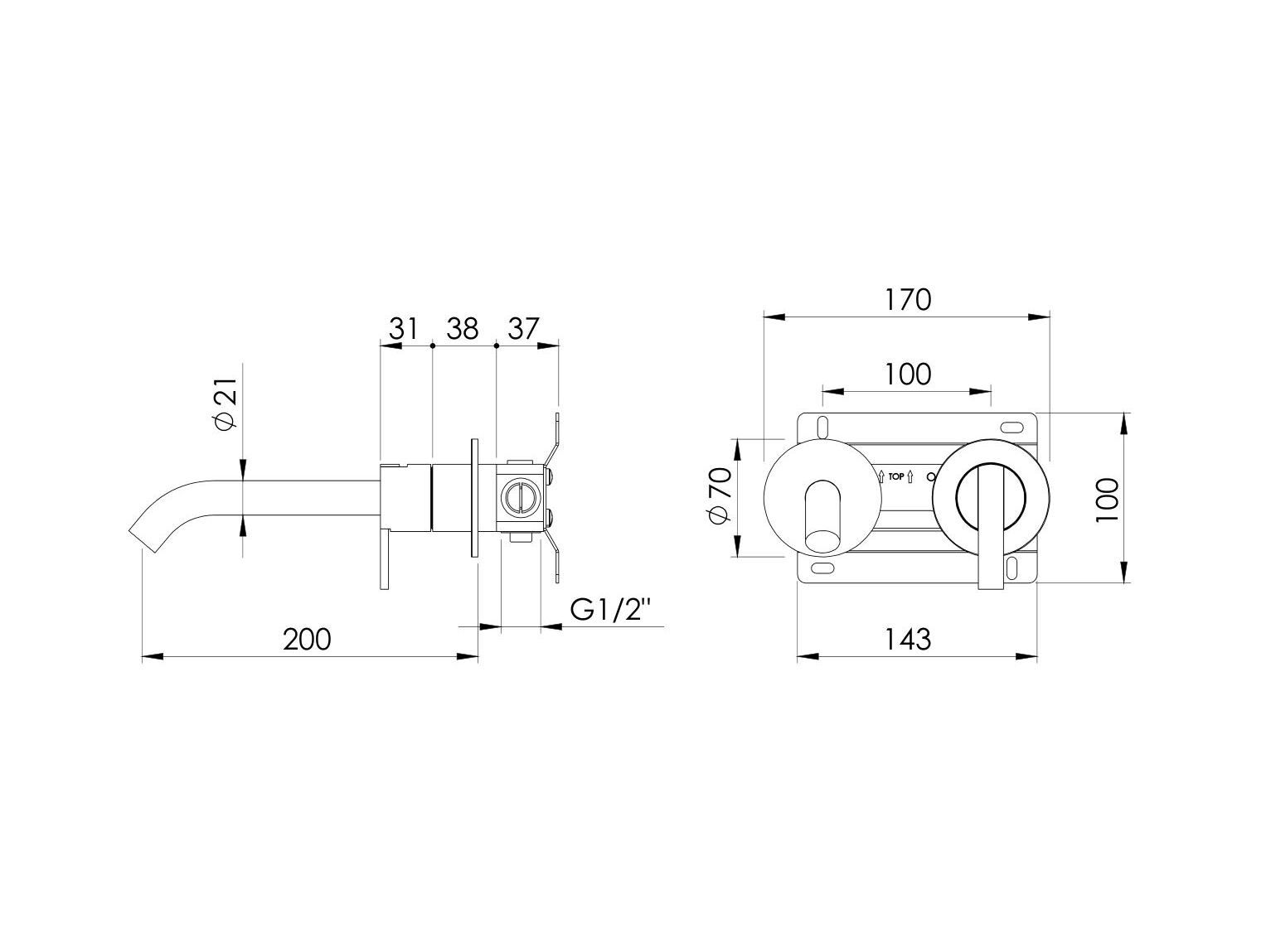 2 отверстия однорычажный настенный смеситель для раковины Inbani CODE CD019 ARCH-00117132 - Вид №2