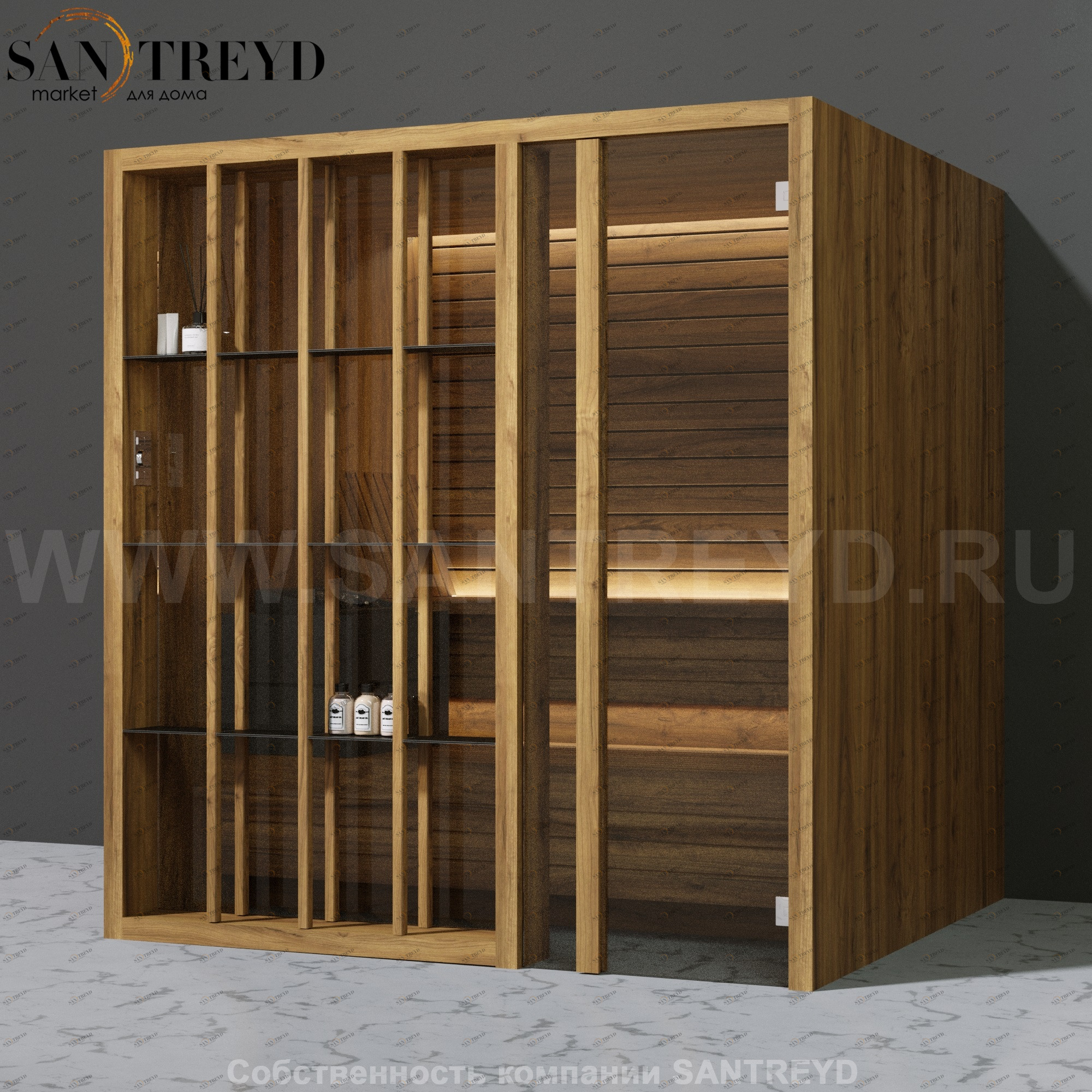 Effegibi YOKU.S80 SA.70100011 Сауна с правой дверью. Мощность: 8 кВт макс. Размеры: длина 202 см, ширина 180 см. Отделка: термообработанное дерево SA70100011