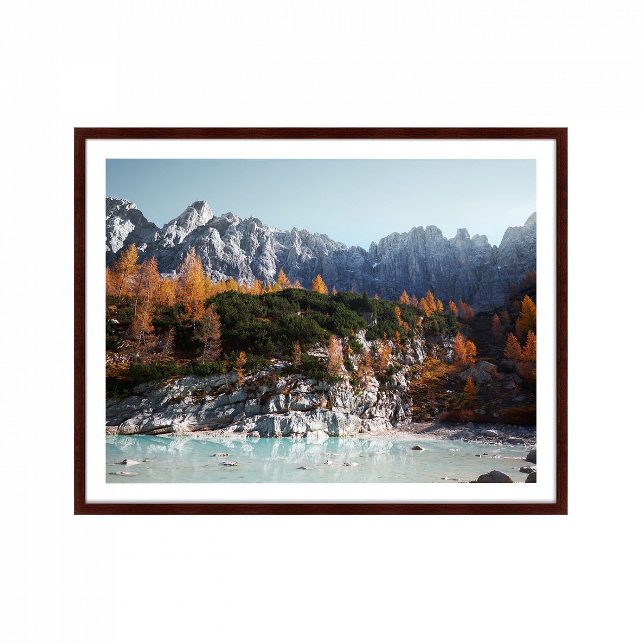 Фотокартина в деревянной раме 130х102 см Lake Sorapis, Italy КАРТИНЫ В КВАРТИРУ  264738 Белый;коричневый;разноцветный  - Вид №1