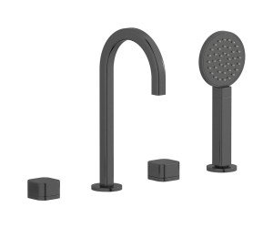 Смеситель на бортик ванной на 4 отверстий с дивертером и душевым гарнитуром. WE ARE IB eo396cs_1 Brushed Black Chrome Elio