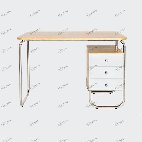 Стол рабочий письменный на металлических ножках с белой тумбой Bauhaus WOODI  00-3966077 Беленый дуб;бежевый;белый 