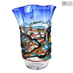 580 ORIGINALMURANOGLASS Ваза Калиффоне - синяя - муранское стекло OMG 20 см