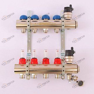 Коллектор 1'х3/4" ЕК 4 выхода EMMETI TOPWAY с расходомерами и вентилями 1298214