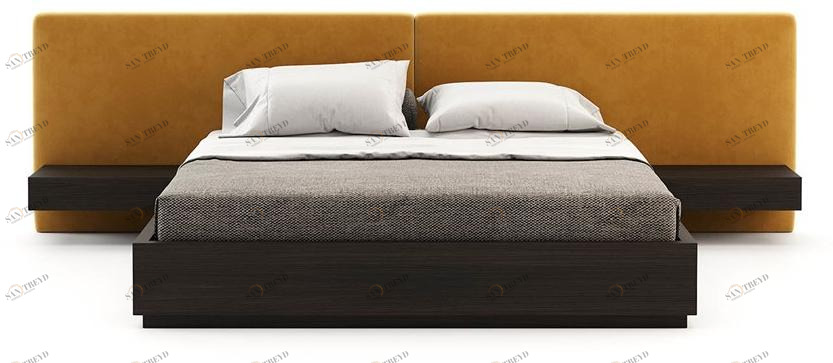 Laskasas Двуспальная кровать из дерева с мягким изголовьем sun-id-1419500