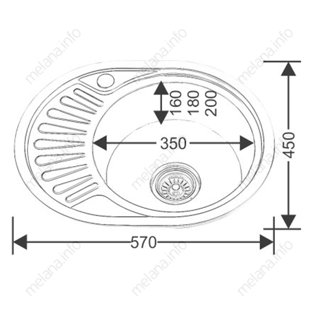 Мойка 5745 U MELANA 0,8/180 ДЕКОР врезная овальная с сифоном (152D ta *15) 152D ta (*15) - Вид №1