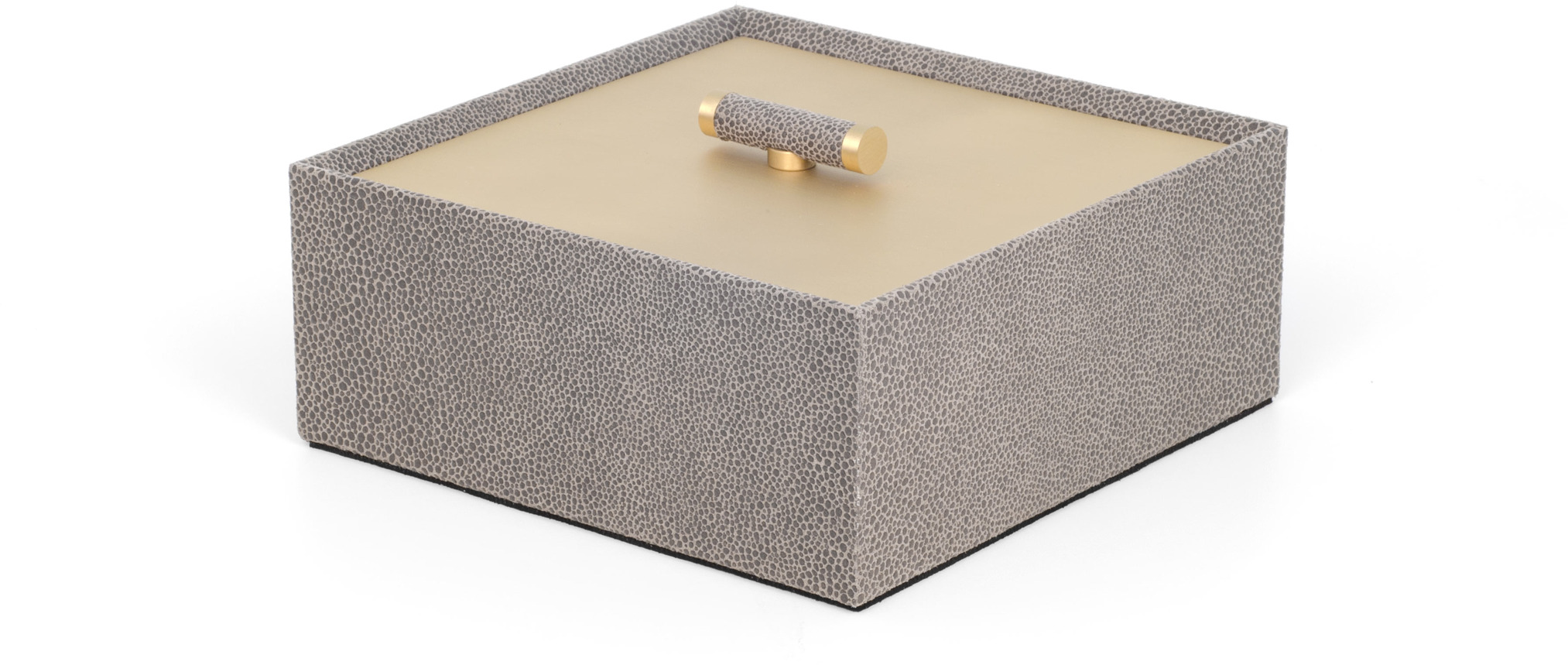 Коробка Iside - 17,6X17,6XH7,5 см / металлическая отделка_сатинированная латунь / плетеная кожа_серо-коричневый