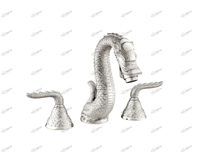 059001.000.71 Набор для раковины с тремя отверстиями Античное серебро Mestre Dragon