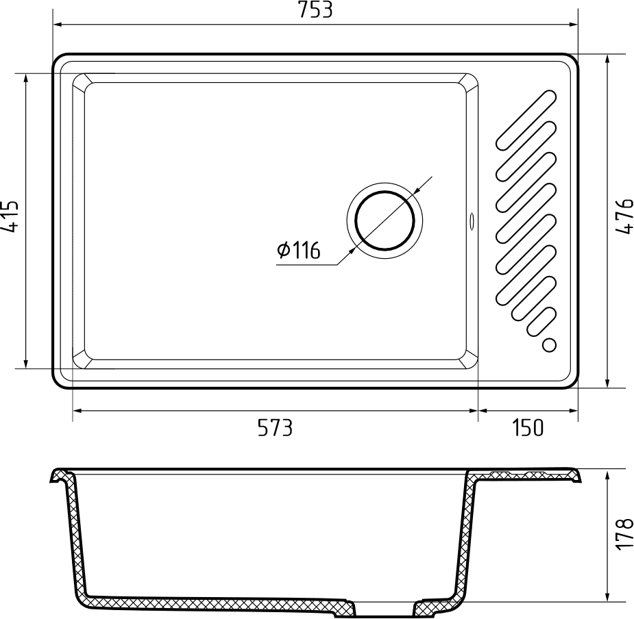 Кухонная мойка Кварц QUARZ S465 GranFest 51-S465 - Вид №2