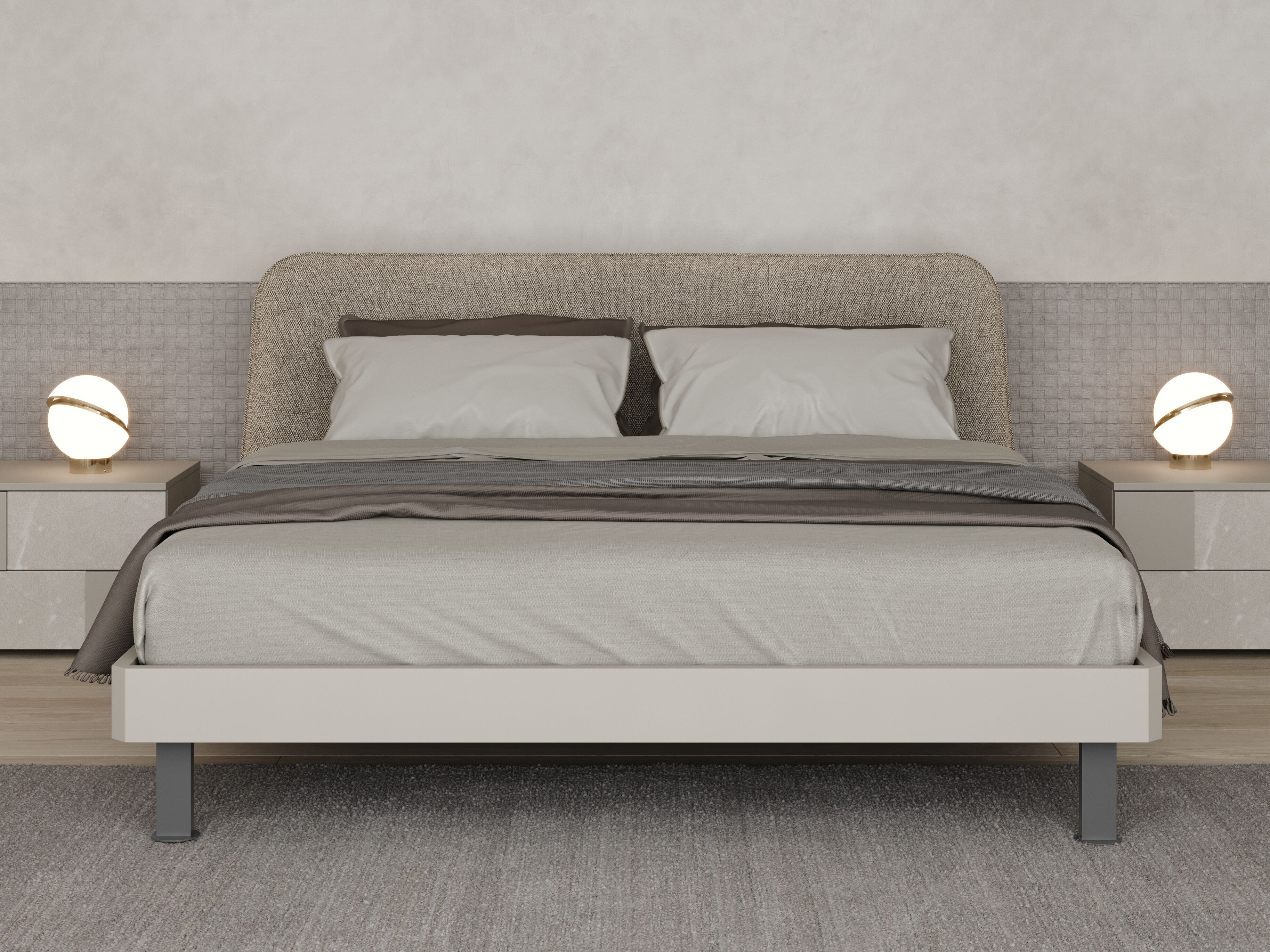 Деревянная кровать для хранения с мягким изголовьем Giessegi POUF ARCH-00013540