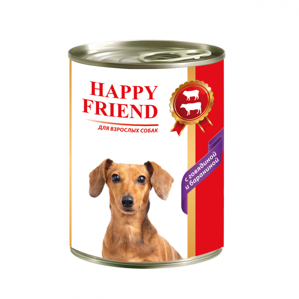 ПР0056086 Корм для собак с говядиной и бараниной банка 410г HAPPY FRIEND 