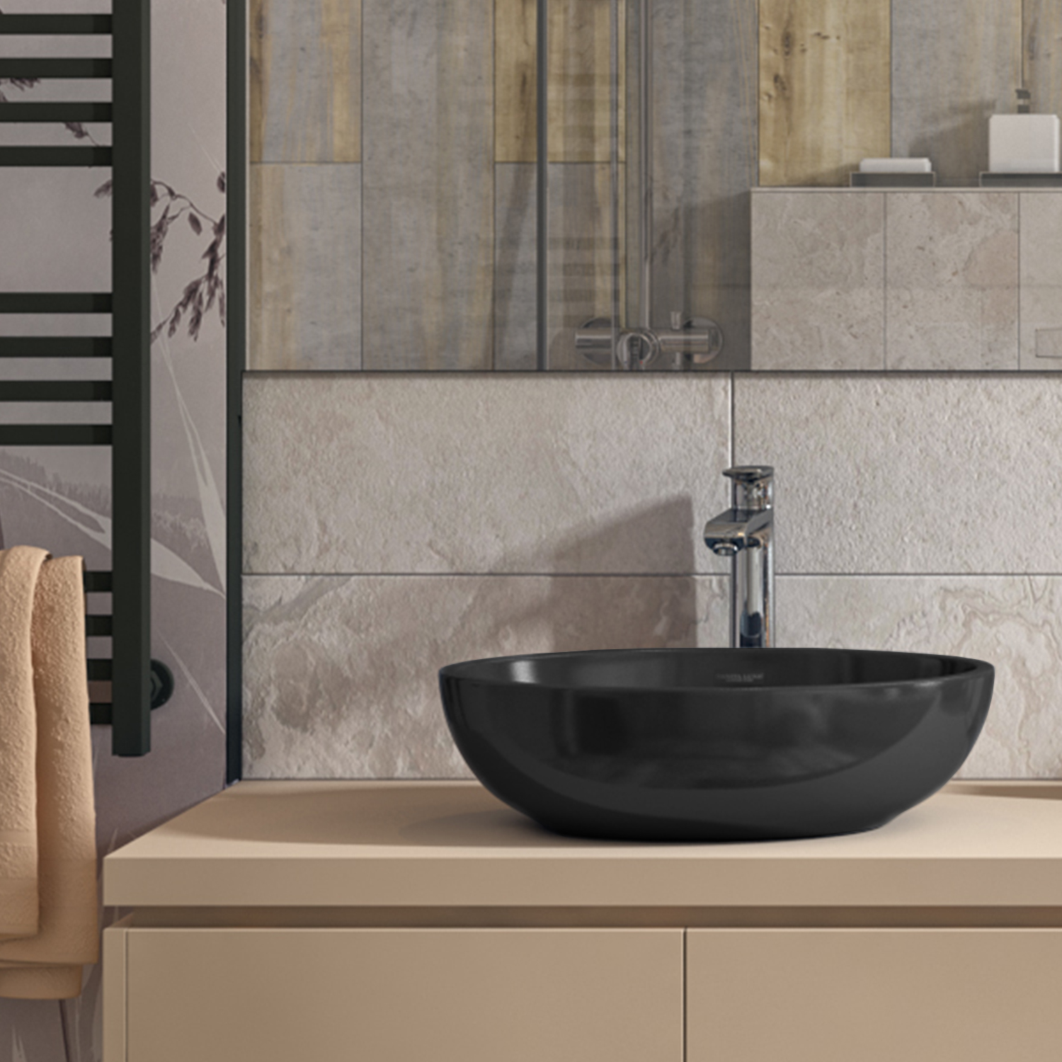 RNGSLWB02C Накладной умывальник Cut Black SANITA LUXE Ringo