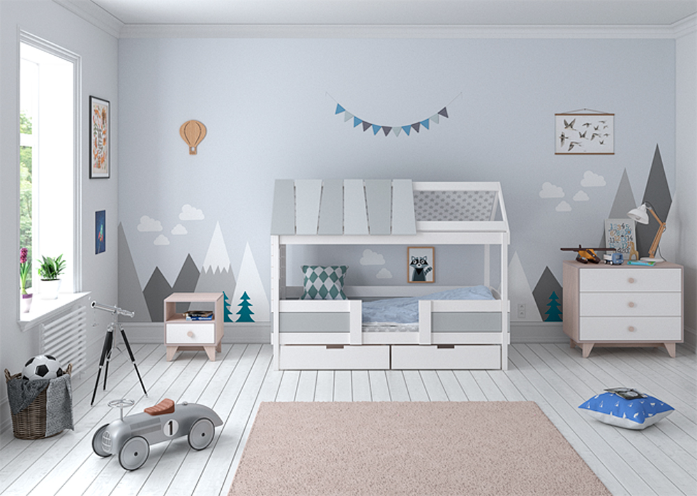 Кровать-домик одноярусная Home nord M 80х160 см белая, серая ELLIPSE ELLIPSE HOME 351785 Белый;серый Santreyd  - Вид №3