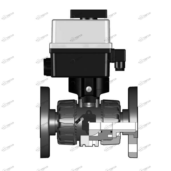 SANIT 523447080015040 2/2-ходовой шаровой кран ВКД, ПВХ-C, D 20 - 63 г, фиксированный фланец 