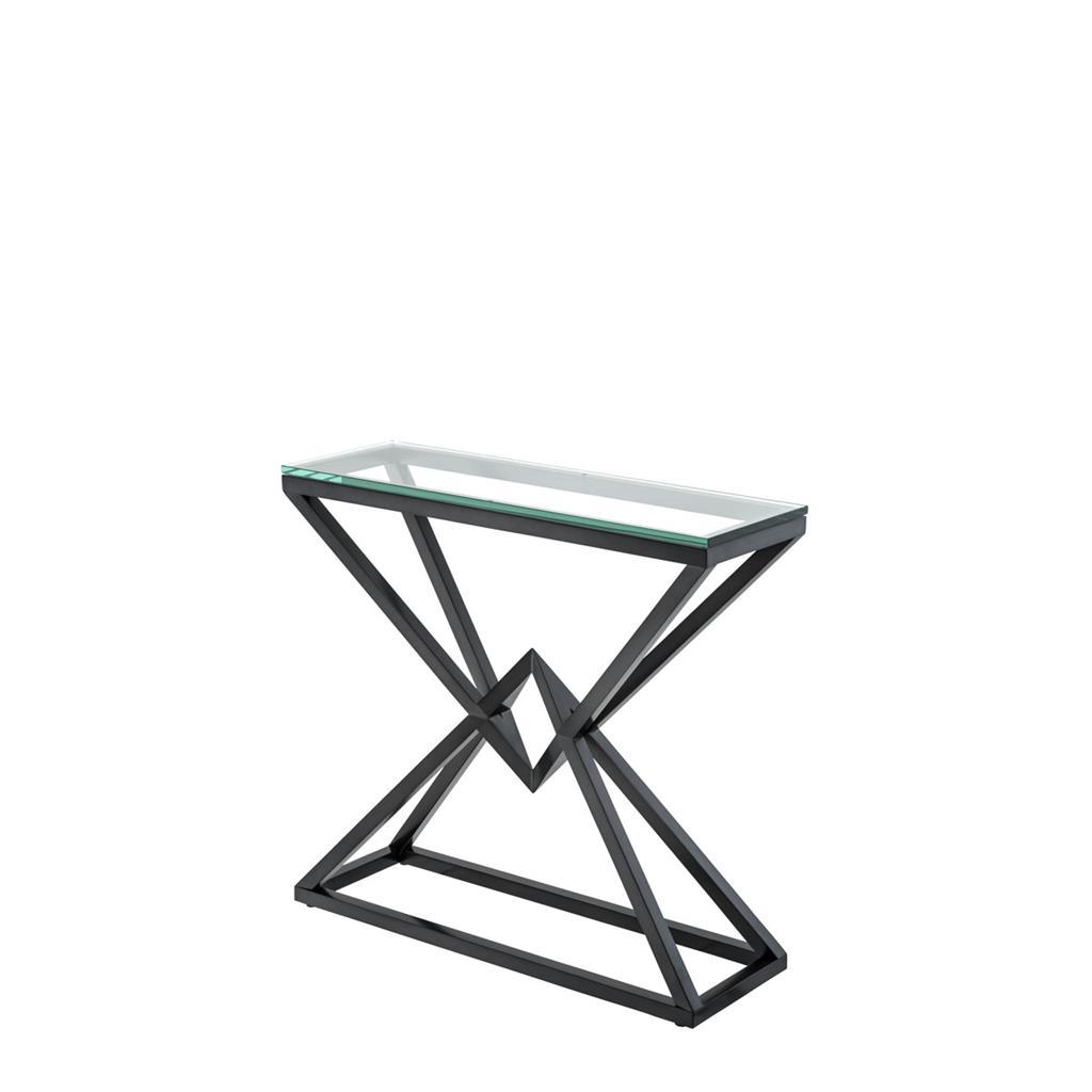 Консоль черная металлическая со стеклянной столешницей высокая 82 см Connor от Eichholtz EICHHOLTZ EICHHOLTZ 061011 Черный  - Вид №1