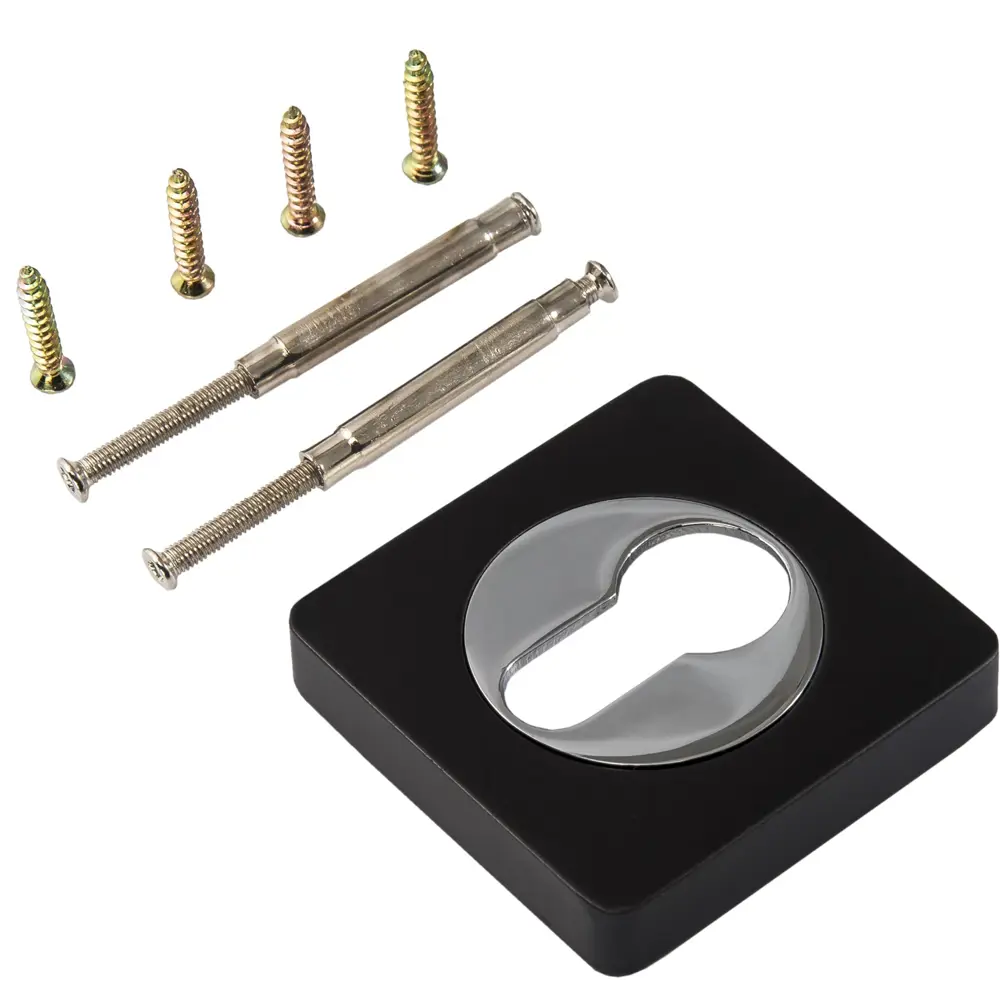 Накладка квадратная на цилиндр RENZ ЦАМ цвет чёрный/хром 2 шт STLM-2117489 - Вид №1